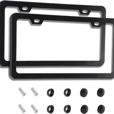 2PCS Matte Black License Plate Frames - No-Cover State Name